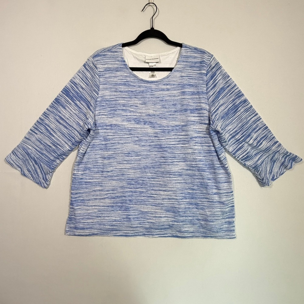 Alfred Dunner Top Womens XL Blue White Space Dye Knit Faux Layer Granolachic